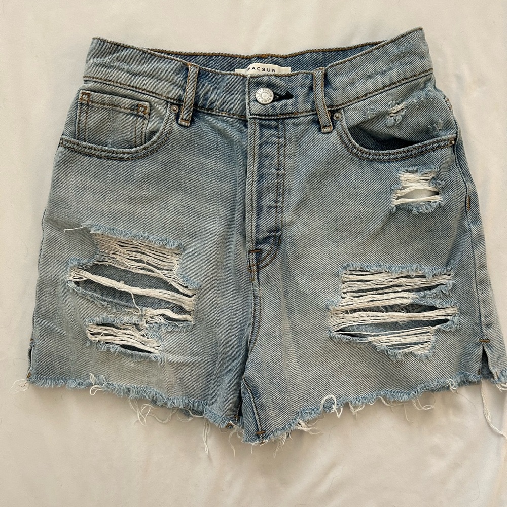 Pacsun high waisted distressed jean shorts, light blue color